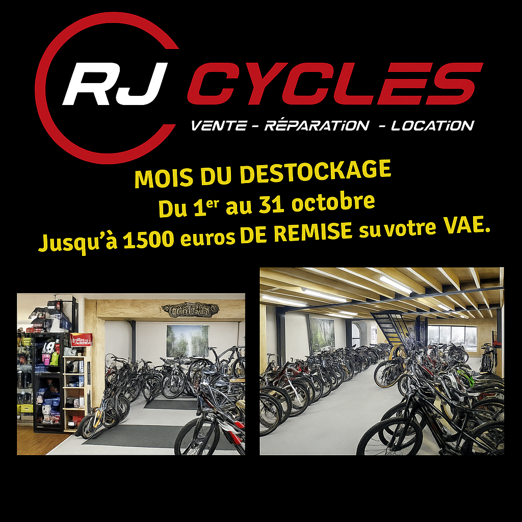 Mois du destockage chez RJ Cycles du 1er au 31 octobre 2025.